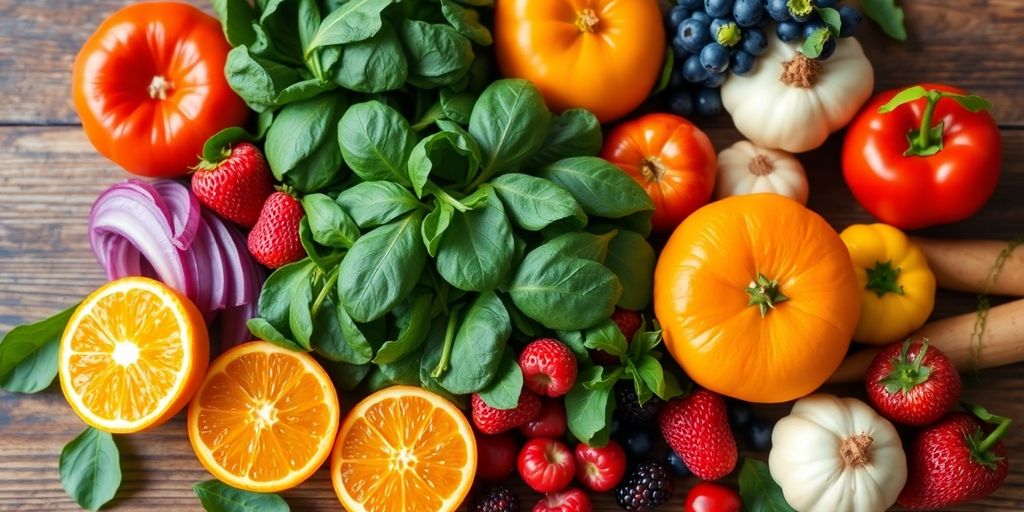 Colorful fruits and vegetables for immune health.